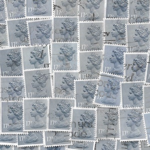 25 timbres de la marque Machin de la reine Elizabeth II de Grande-Bretagne (date 1952) gris-bleu, 25 unités pour collectionneurs ou projets d'artisanat