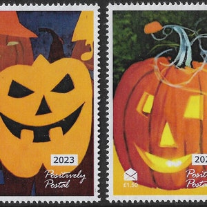 2023 Positively Postal Halloween unmontiert mint Kürbis Artistamps x 2 Cinderella Faux Porto