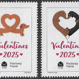 2025 Positiv Post Valentinstag Liebe Herz süße Hunde Artistamps x 2 Aschenputtel Faux Porto