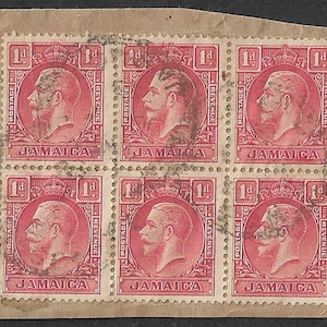1929 Jamaica King George V vintage stempels x 6 in blok gebruikt op het stuk om te verzamelen of voor knutselprojecten