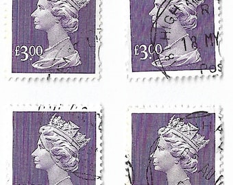 Great Britain Queen Elizabeth II (1952-date) GBP3 machin dull violet definitive stamps used x 12 for collecting or arts and crafts projects
