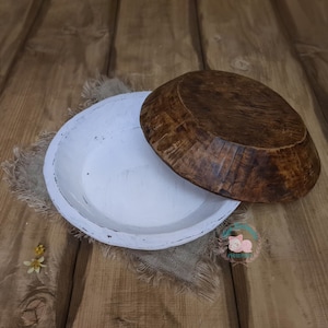 Cuenco redondo de madera decorativo para amasar, accesorios rústicos hechos a mano, accesorios para fotos de bebés y niños