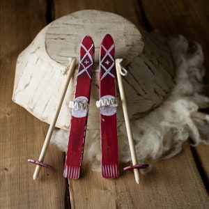 Miniature Boards Skis Ski Poles Decoration Wooden Handmade Props Photo Props Studio Posing Accessories