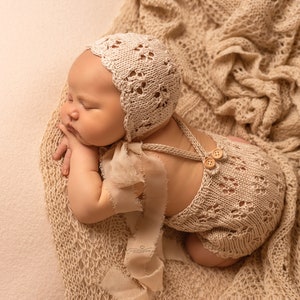 Lace Set Overall Hat Knit Cotton Newborn Handmade Props Photo Props Textiles