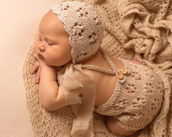 Lace Set Jumpsuit Hat Knitted Cotton Newborn Handmade Props Photo Props Textiles