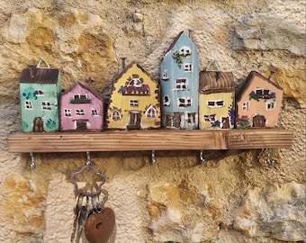 Wooden key rack, key rail, wall-mounted key holder