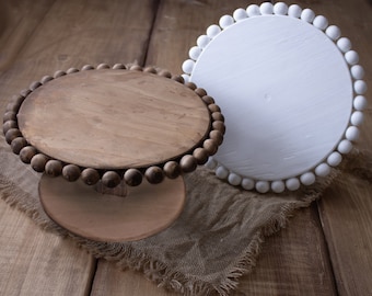 Table, cake stand, base, side table, chair with wooden ball support, flower decoration, wood, handmade props