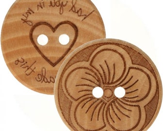 5 wooden buttons button 20 mm wood flowers heart buttons button sewing