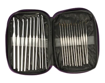 Set Häkeln Nadeln 22 St. Aluminium Metall Häkelnadel Nadelset fuer Knitting Crafts mit Etui