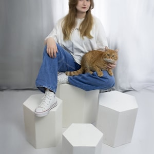 Hexagon wooden stool, hexagonal stool, table, cube, decoration wood handmade, house, garden, props photo props studio posing accessories