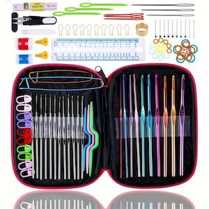 Set of crochet needles 22 pieces. Aluminum metal crochet hook needle set for knitting crafts with case and accessories