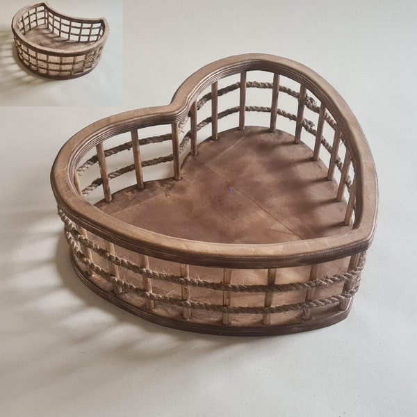 Heart Bowl Heart Bed Moon Bed Moon Crescent Bowl Basket Photo Props Box Decorative Wood Handmade Props Studio Posing Accessories