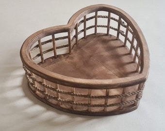 Heart bowl heart bed bowl basket photo props box, crate, decoration wood handmade props studio posing accessories