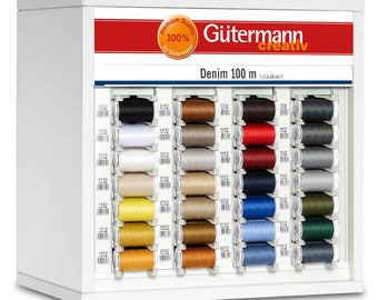 Gütermann Denim-trådrulle, 100 m, färgade trådar, polyester, sytråd, industrikvalitet, jeanstråd