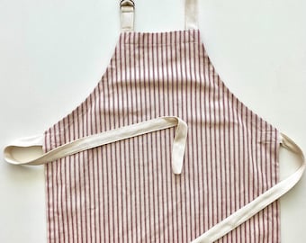 Adjustable, French farmhouse striped apron with cream straps, matching aprons, cotton ticking-stripe apron, family aprons, custom made