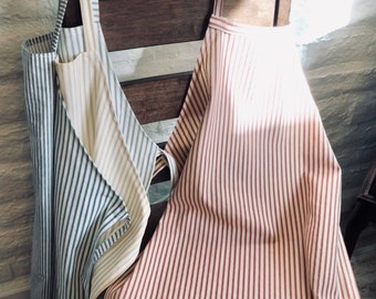 Striped French Apron, French farmhouse 100% cotton, ticking- stripe, handmade to order, matching family aprons, custom made apron