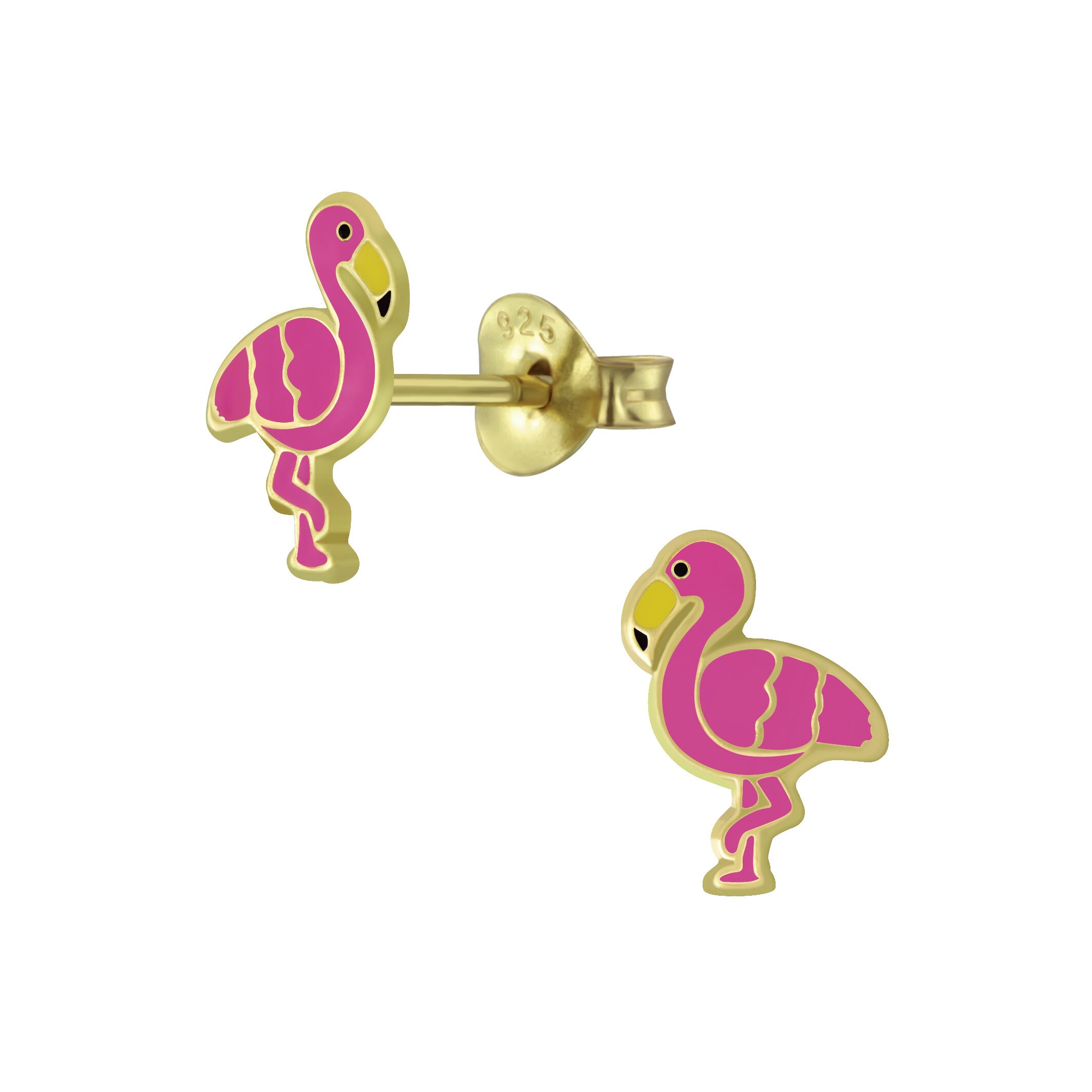 Pink Flamingo Stud Earrings Hypoallergenic 14K Gold & Sterling | Etsy