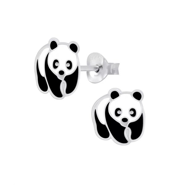 Panda Bear Stud Earrings / .925 Silver & Enamel / Hypoallergenic / Nickel and Lead Free