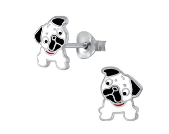 Cute Bulldog Stud Earrings / 925 Sterling Silver & Enamel / Hypoallergenic / Nickel and Lead Free