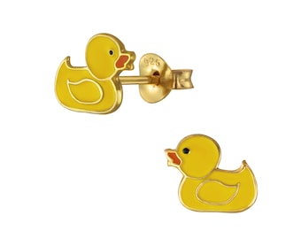 Adorable Yellow Rubber Ducky Baby Duck Stud Earrings / 14K Gold & Sterling Silver, Enamel / Hypoallergenic / Nickel and Lead Free