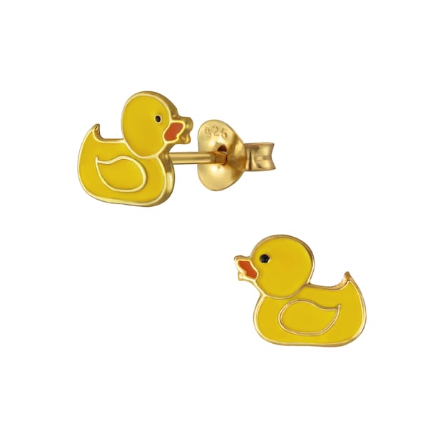 Adorable Yellow Rubber Ducky Baby Duck Stud Earrings / 14K Gold & Sterling Silver, Enamel / Hypoallergenic / Nickel and Lead Free