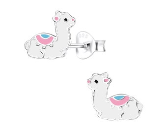 Cute Sitting Llama Alpaca / Sterling Silver, Enemal / Hypoalergenic / Nickel and Lead Free