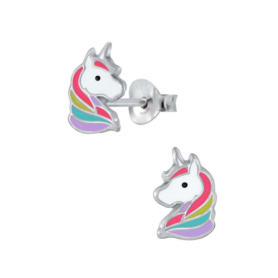 Adorable Unicorn Girl Stud Earrings / Sterling Silver and - Etsy