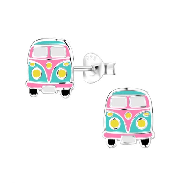 Fun Camper Van Stud Earrings / Sterling Silver & Enamel / Hypoallergenic / Nickel and Lead Free