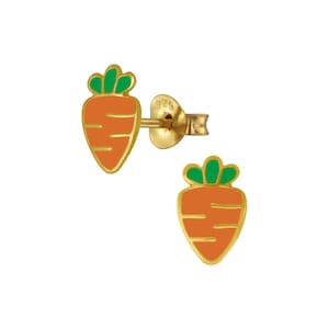 Carrot Vegetable Stud Earrings 14K Gold over Sterling Silver / Hypoallergenic / Nickel and Lead Free