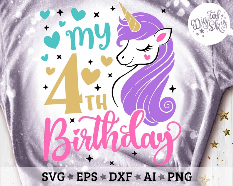 My 4th Birthday Svg, Fourth Bday Svg, Unicorn Birthday Svg, Birthday Girl Svg, Unicorn Birthday Shirt Svg, Cut Files Svg, Dxf, Eps, Png image 5