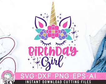 Unicorn Birthday Girl Svg, Unicorn Birthday Svg, Birthday Girl Svg, Birthday Girl Shirt Svg, Unicorn Cut files SVG, Dxf, Eps, Png