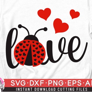 Love Svg, Lady Bug Svg, Ladybug Hearts Svg, Valentines Day Cut file Dxf, Eps, Png