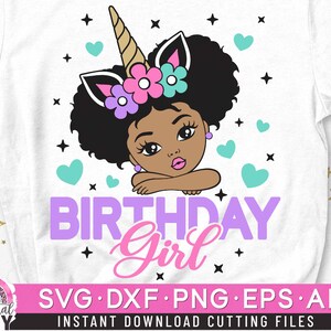 Birthday Girl Svg, Unicorn Birthday Svg, Peekaboo Girl Svg, Afro Ponytails Svg, Afro Princess Svg, Dxf, Eps, Png