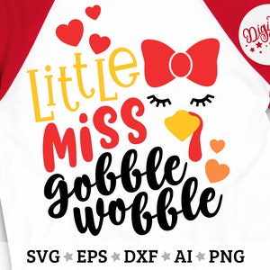 Little Miss Gobble Wobble Svg, Turkey Face Svg, Thanksgiving Kids Svg, Thanksgiving Girl Svg, Miss Thanksgiving Svg, Turkey Girl Svg