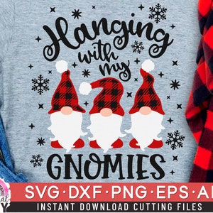 Archivo SVG "Hanging With My Gnomies", SVG de gnomo con sombrero a cuadros, SVG de gnomo navideño, archivo de corte navideño SVG, DXF, EPS, PNG