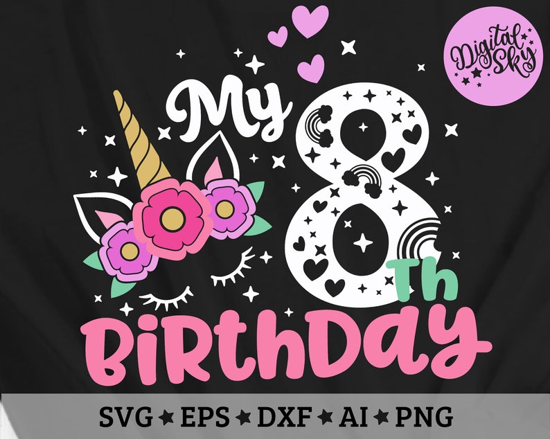 My 8th Birthday Svg Eight Birthday Svg Unicorn Birthday Svg - Etsy