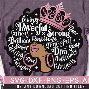 Afro Queen Svg, Afro Girl Svg, Afro Woman Svg, Hair Words Svg, Cut File Svg, Dxf, Eps, Png