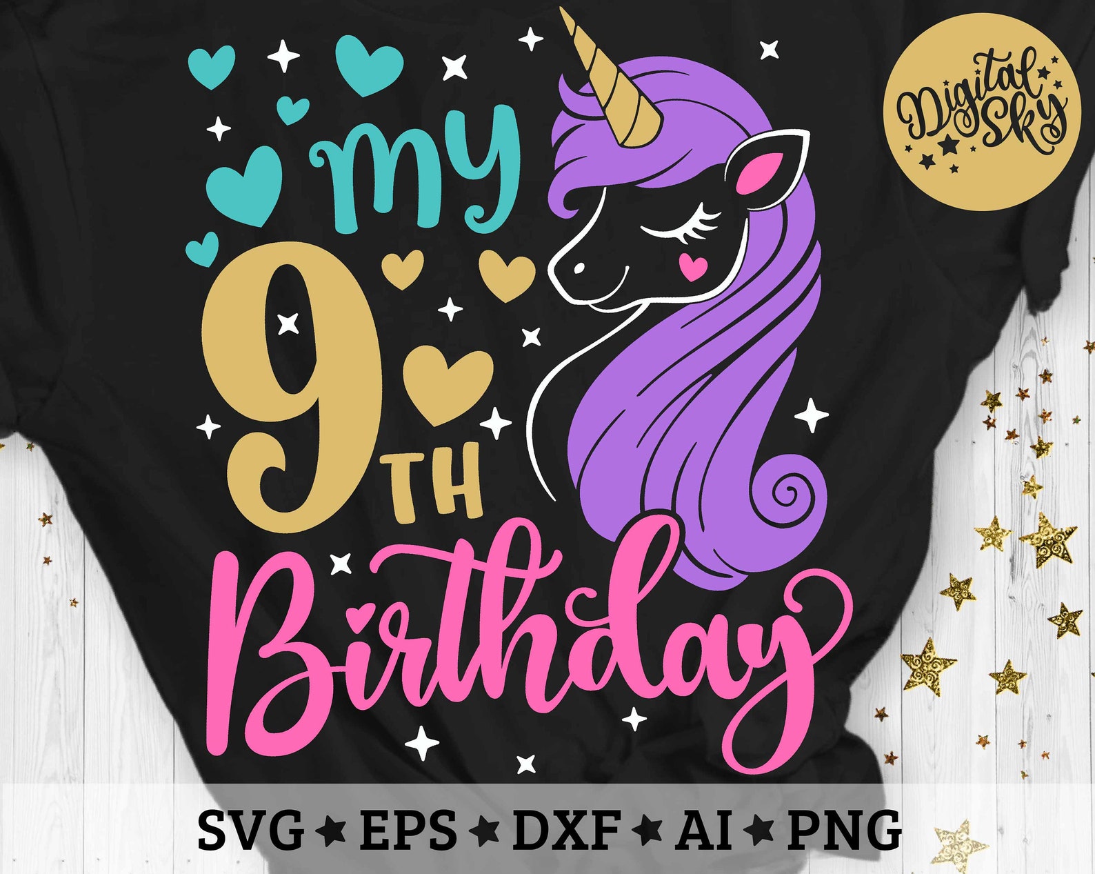 My 9th Birthday Svg Ninth Bday Svg Unicorn Birthday Svg - Etsy