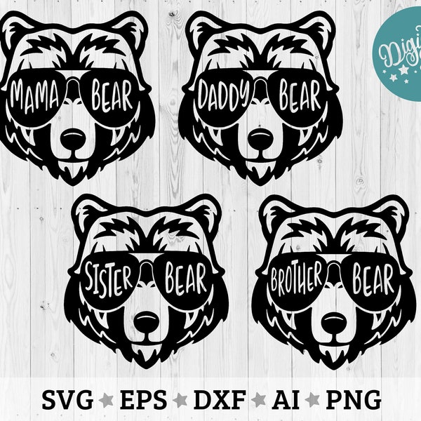 Set of 4 - Family Bear Svg, Mama Bear Svg, Daddy Bear Svg, Sister Bear Svg, Brother Bear Svg, Cut files Svg, Dxf, Png