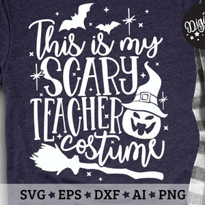 Casual everyday fall teacher Halloween outfit costume featuring a graphic scary  teacher tee, loose str…