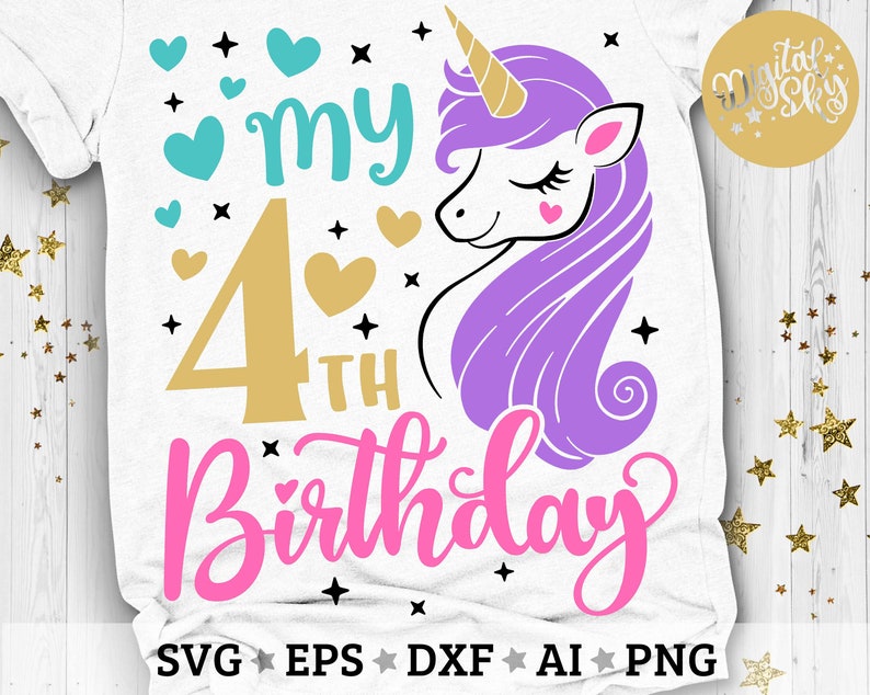 My 4th Birthday Svg, Fourth Bday Svg, Unicorn Birthday Svg, Birthday Girl Svg, Unicorn Birthday Shirt Svg, Cut Files Svg, Dxf, Eps, Png image 2