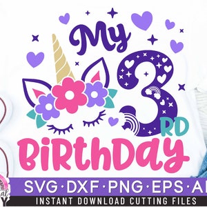 My 3rd Birthday Svg, It's my Birthday Svg, Unicorn Birthday Svg, Birthday Girl Svg, Rainbow Horn, Unicorn Birthday Shirt Svg