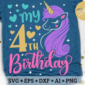 My 4th Birthday Svg, Fourth Bday Svg, Unicorn Birthday Svg, Birthday Girl Svg, Unicorn Birthday Shirt Svg, Cut Files Svg, Dxf, Eps, Png image 4
