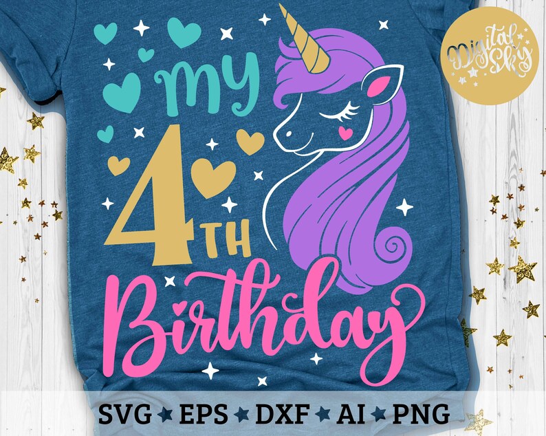 My 4th Birthday Svg, Fourth Bday Svg, Unicorn Birthday Svg, Birthday Girl Svg, Unicorn Birthday Shirt Svg, Cut Files Svg, Dxf, Eps, Png image 4