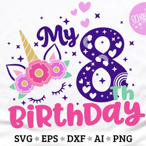 My 8th Birthday Svg Eight Birthday Svg Unicorn Birthday Svg - Etsy