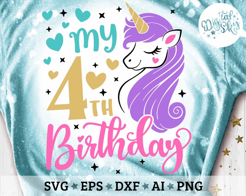 My 4th Birthday Svg, Fourth Bday Svg, Unicorn Birthday Svg, Birthday Girl Svg, Unicorn Birthday Shirt Svg, Cut Files Svg, Dxf, Eps, Png image 8