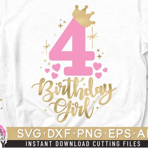 Four Birthday Svg, fourth Birthday Svg, 4th Birthday Svg, Birthday Girl Svg, Princess Svg, Crown Number Svg, Number four Svg