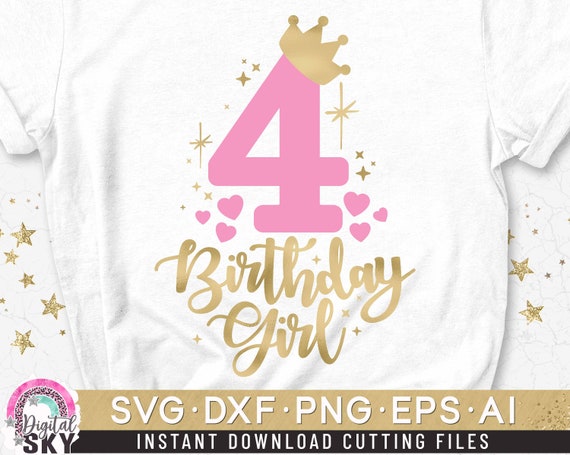 Four Birthday Svg, fourth Birthday Svg, 4th Birthday Svg, Birthday Girl Svg, Princess Svg, Crown Number Svg, Number four Svg