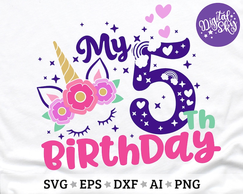 Download Unicorn 5th Birthday Svg Fifth Birthday Svg Unicorn 5th | Etsy