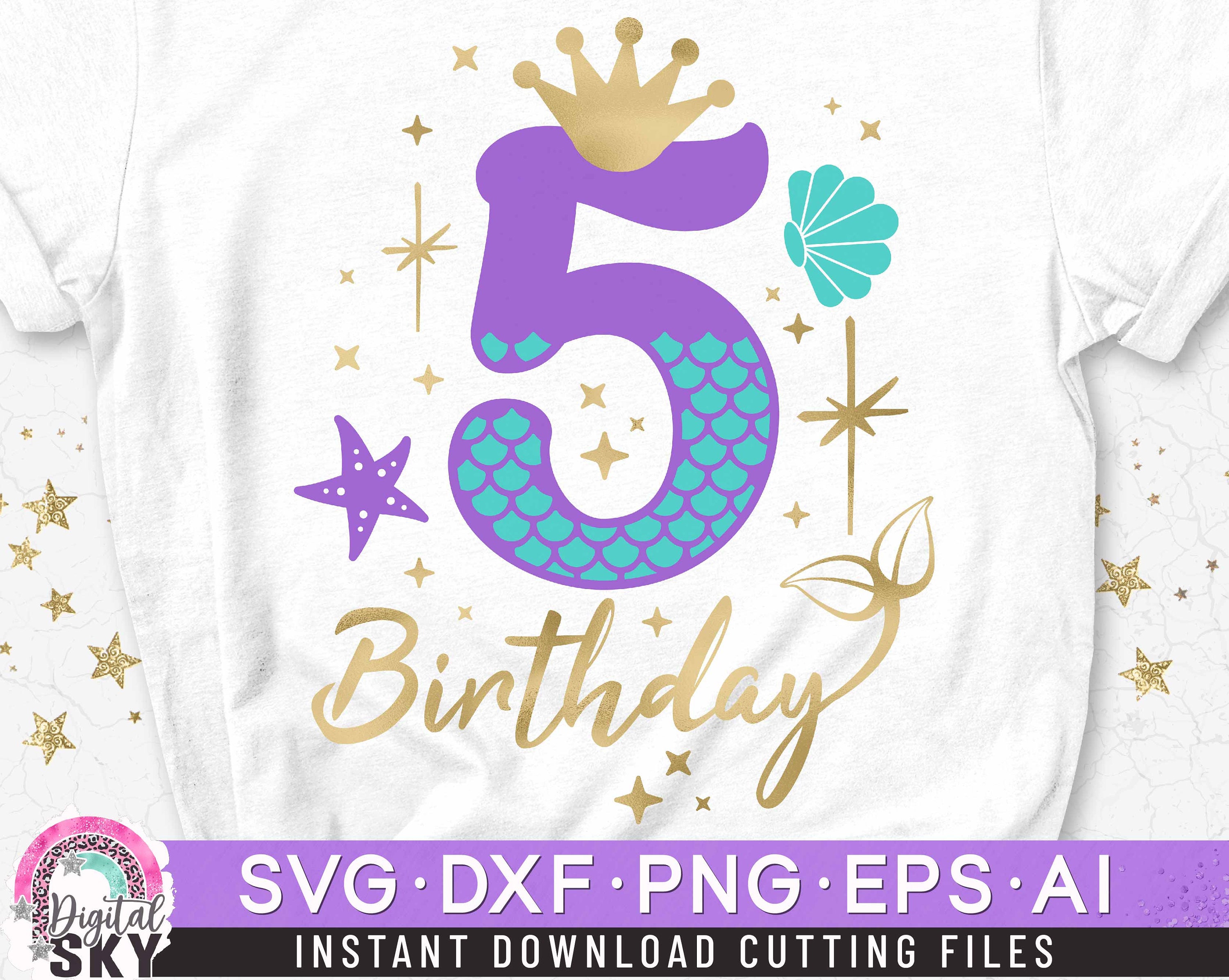 Mermaid 5th Birthday Svg, Five Mermaid Number Svg - Etsy